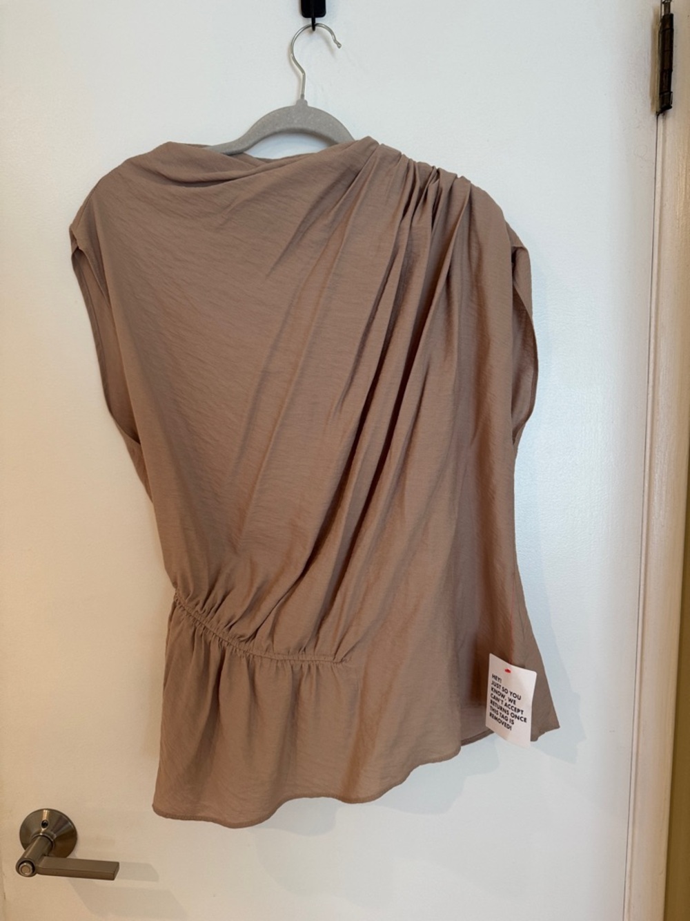 NEW Topshop Taupe Ruched Shoulder Blouse